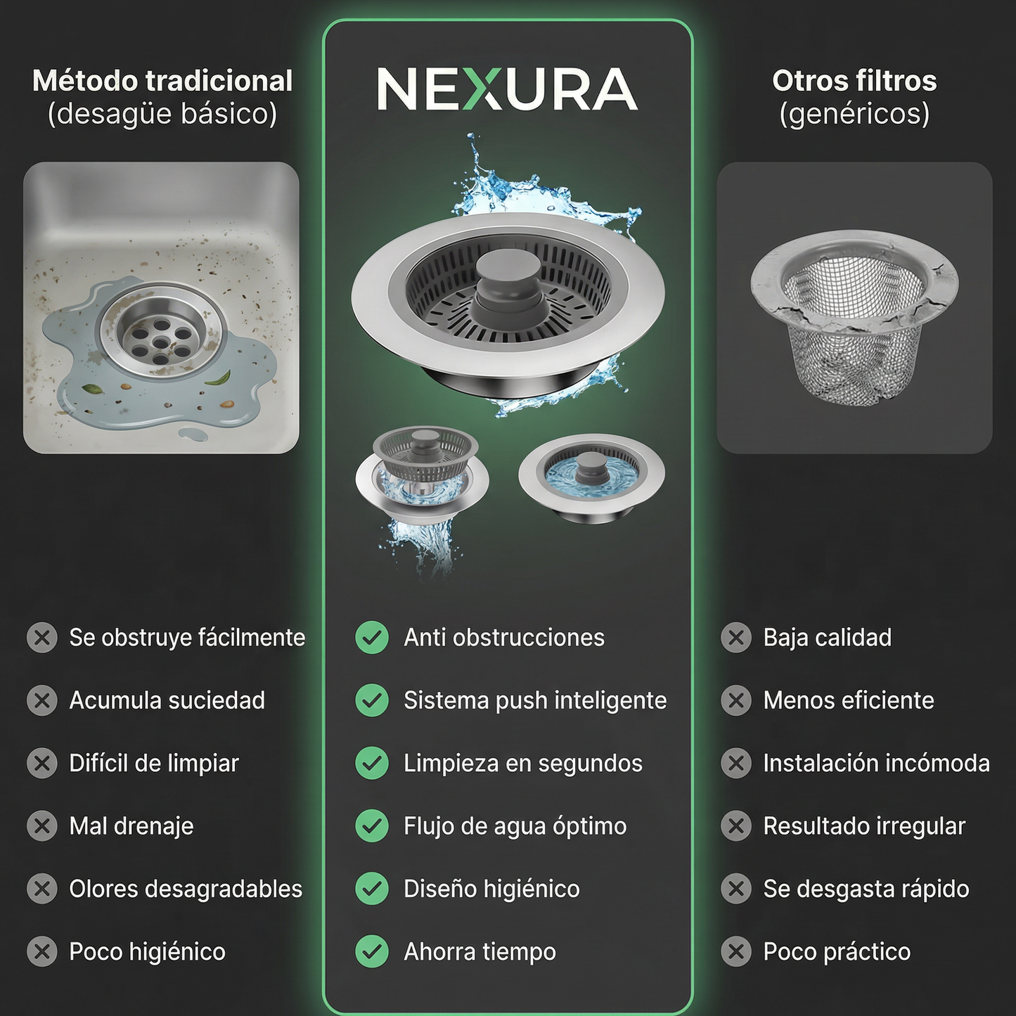 NEXURA™ AquaFlow | Filtro de desagüe anti obstrucciones